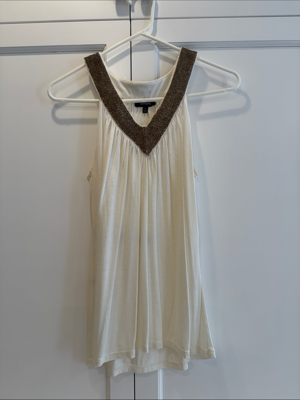 Express Cream Halter Camisole with Brown V-Beaded Trim-NWOT